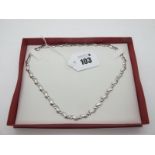 A Modern 9ct White Gold Necklace, of satin and polished finish, 43cm long.