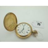 A Gold Plated Cased Hunter Pocketwatch, the white dial with black Roman numerals and seconds