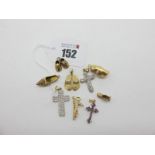 9ct Gold Cross Pendants, together with novelty shoe charm pendants.
