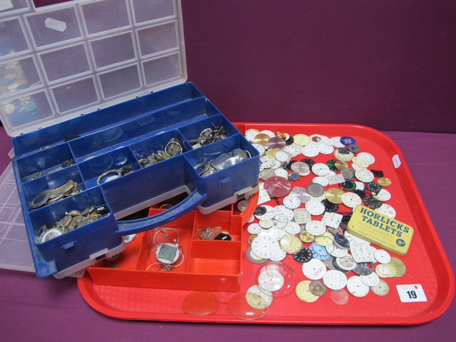 Assorted Wristwatch Dials, watch components / movements etc :- One Tray