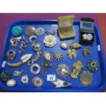 Assorted Costume Brooches, including cameo style, dress clips etc :- One Tray