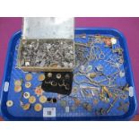 Cufflinks, tie clips, assorted part chains, T-bars, cufflink components, etc :- One Tray