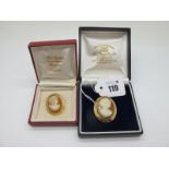 A 9ct Gold Oval Shell Carved Cameo Brooch, depicting female profile; Together with Another