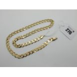 A 9ct Gold Flat Curb Link Chain, (lacking clasp) 50cm long.