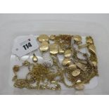 9ct Gold and Other Assorted Locket Pendants, 9ct gold and other chains and bracelets, etc.