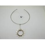 Tone Vigeland; A Modernist Norwegian Hallmarked Silver Necklace, the sun pendant stamped makers mark