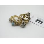 Eight Assorted 9ct Gold Dress Rings, with inset highlights. (8)