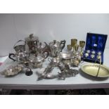 A Mixed Lot of Assorted Plated Ware, including tea wares, pair of table cockerels, cased and loose