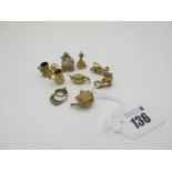 9ct Gold and Other Novelty Charm Pendants, including teapot, train, mugs etc.