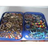 Two Trays of Modern Costume Jewellery, including ethnic style bead necklaces, bangles, bracelets etc