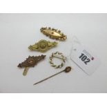 9ct Gold and Other Bar Brooches, a diamond set stickpin, etc.