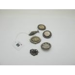 Aesthetic Locket Back Brooches, 'Lucy' openwork brooch, articulated filigree fish pendant, etc. (6)