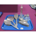A Hallmarked Silver Backed Five Piece Dressing Table Set, with engine turned decoration; together