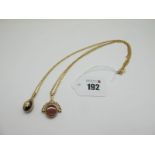 A Hardstone Inset Swivel Fob Pendant, stamped "375", on a 9ct gold chain; Together with A