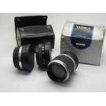 Yashikor TeePhoto 1.4 Lens, Yashikor wide angle 1.4 lens, both boxes in leather case, also a Hanimex