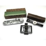 Leica Leitz Fokos Wetzler, in leather case, viewfinder, Leitz Leica Rapid Winder, boxed. (3)