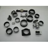 Leica Accessories by Leitz Wetzlar, range finder, hood, tripod brackets, etc:- One Tray.