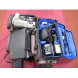 Pentax P30 Camera Body, Pentax flash, Miranda flash, Rollei X115 camera in shoulder carry bag,