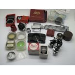 Leica Spares, some boxed, cradle screw, filters, sportsfinder Wray of London, universal finder,