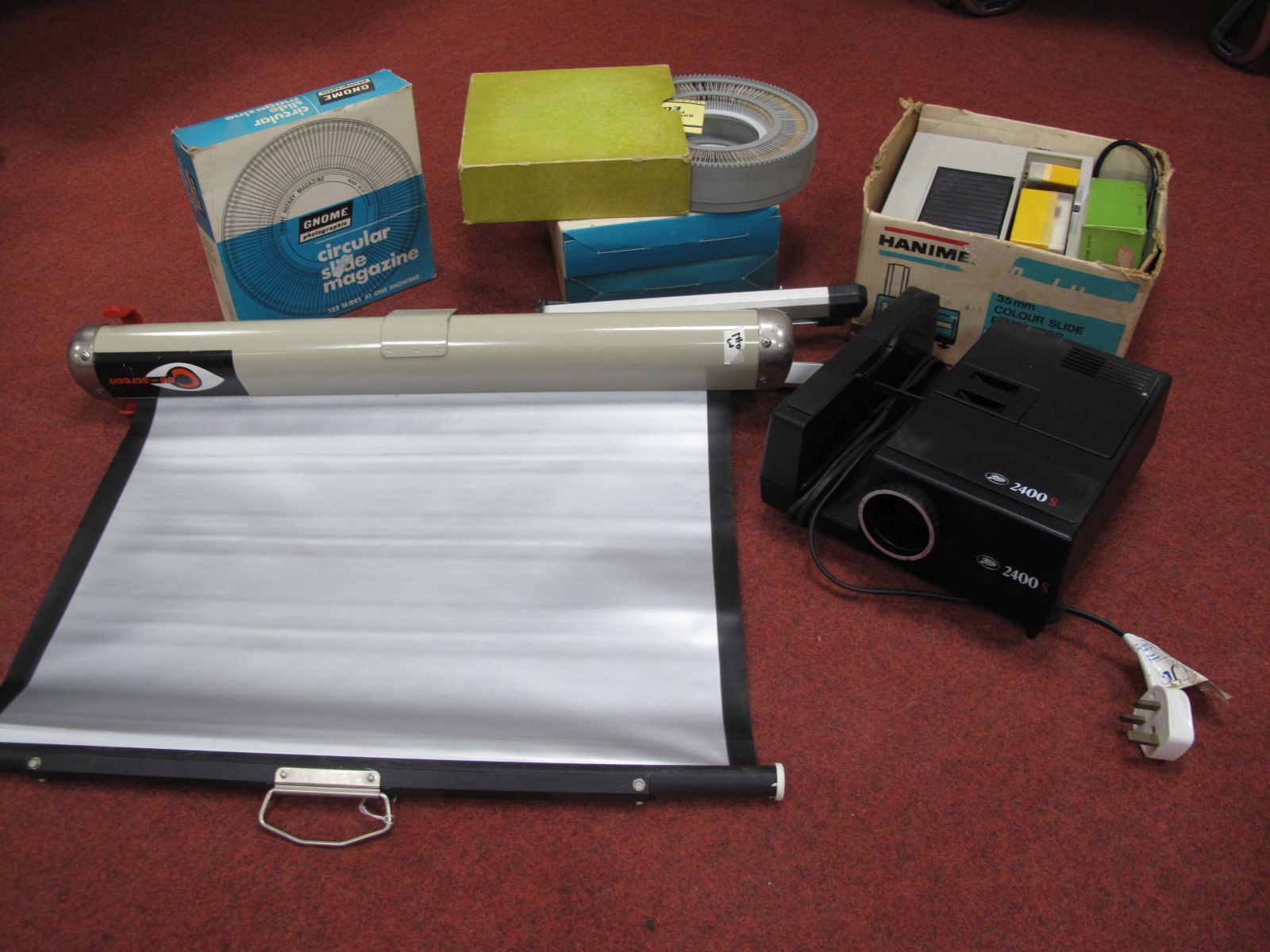 Boots 2400S Slide Viewer, with Han-O-Matic 36 slide viewer, many slides plus Cee-screen. (2)