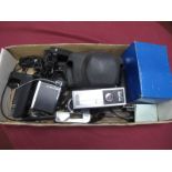 Olympus Camera Winder, Metz flashes, Canon auto up etc plus boxed seventies clock:- One Box.