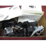 Balda Bellows Camera and Case, Cobra flash, Pentax MZ- body, Praktica TLB camera, Chinon camera