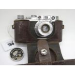 Russian Tpyokommyha Camera, with 1:5 F=50mm Lens, in leather case.