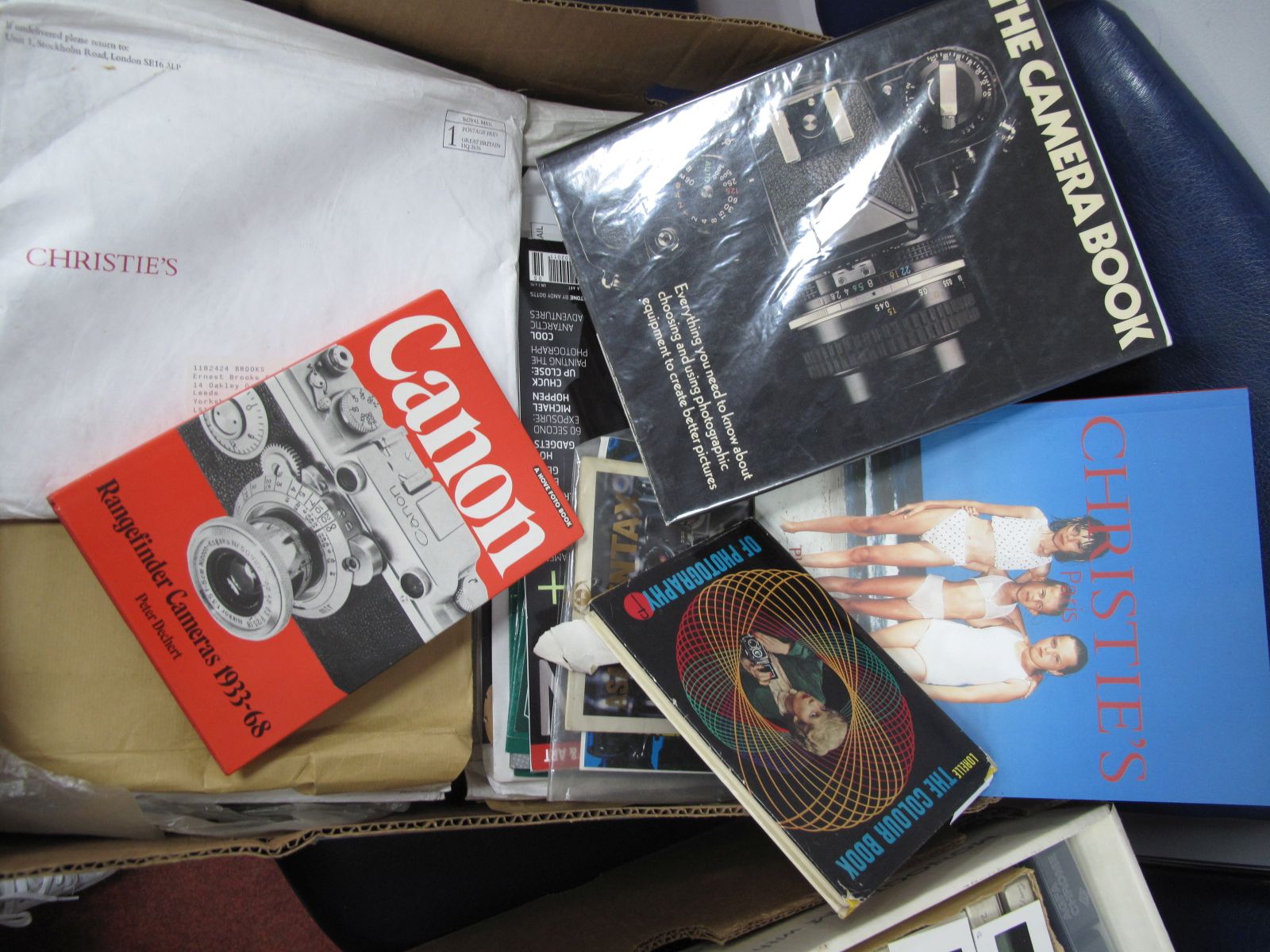 A Large Quantity of Photographic Catalogues and Some Books, Canon, Pentax etc:- One Box.