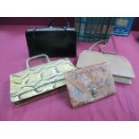 A Vintage Mappin & Webb Beige 'Snake' Effect Leather Classic Shape Handbag, with snap clasp and