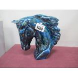 Anita Harris Model of a Horse's Head in reactive ocean coloured glaze, gold signed, 15.5cm high.