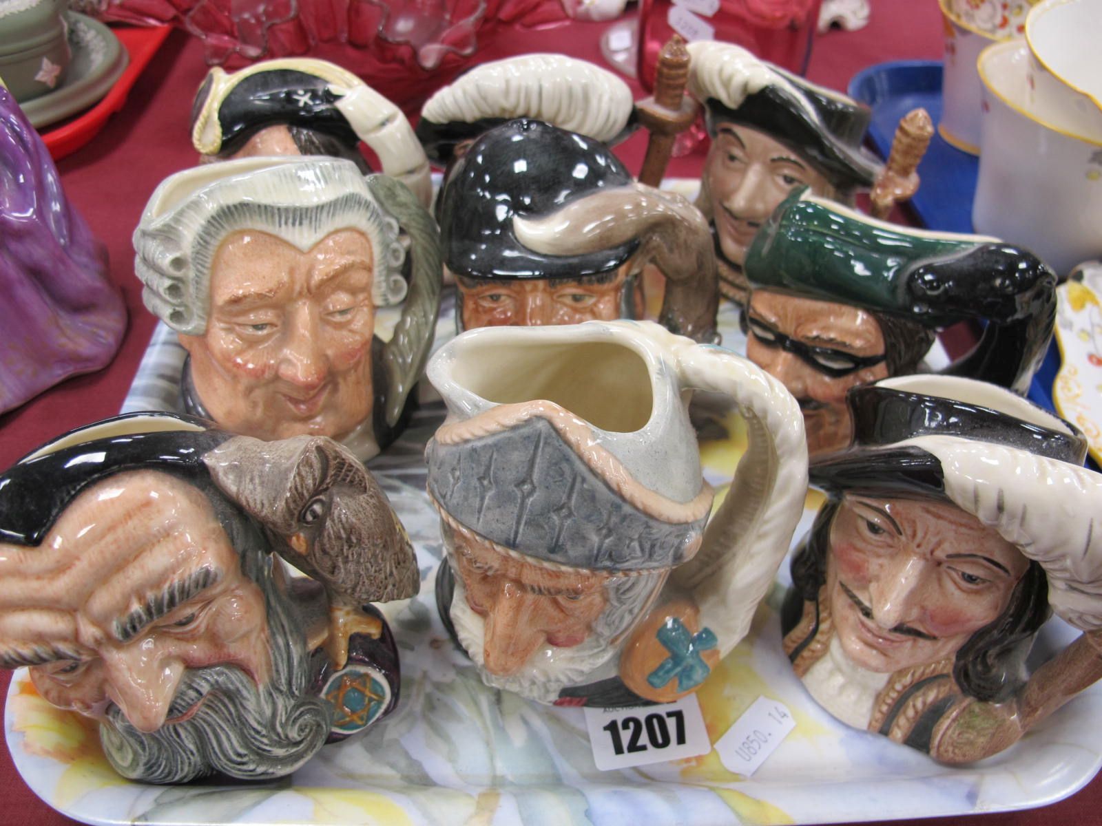 Royal Doulton Small Character Jugs, including 'Athos', 'Merlin', Aramis, 'Parthos', 'Dick