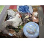 A Shelley Style Ginger Jar, pottery birds, butter dish, etc:- One Box.