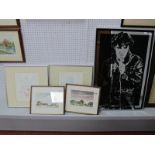 WITHDRAWN Elvis Mirror, pair of floral prints, pair of country cottage prints, (5)