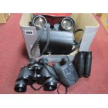 Miranda 10 x 50 Binoculars, Chinon 7.15 x 33, two smaller pairs.