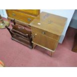 A Mahogany Magazine Rack, Remploy bedside cupboard. (2)