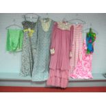A Collection of Circa 1970's/80's Vintage Clothing, to include John Charles pink chiffon tiered maxi