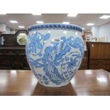 A Large Blue and White Floral Pattern Jardiniere, painters makers FT F Branco, 1913, 32.5cm