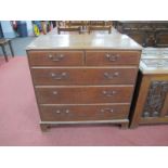 An XVIII Century Oak Chest of Drawers, with two short drawers, three long drawers on bracket feet,