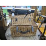 Three Wicker Baskets, corner wall cupboard. (4)