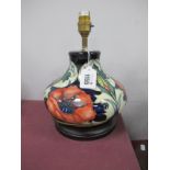 Modern Moorcroft 'Poppy' Pattern Table Lamp, on a circular base, 20cm high.