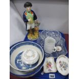 Abbey & Wedgwood 'Willow' Blue & White Pottery Fruit Bowls, Staffordshire figure of Napoleon, Derby,