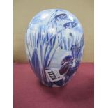 Anita Harris Blue and White Dragonfly Lustre Delta Vase, gold signed, 15cm high.