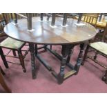 XVII Century Style Oak Gate Leg Table, with drop leaves, single drawer, on turned and block