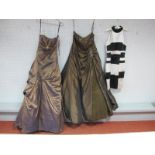 A Bronze Strapless Ball Gown, with jewelled detail under bust and full ruched skirt; another, the