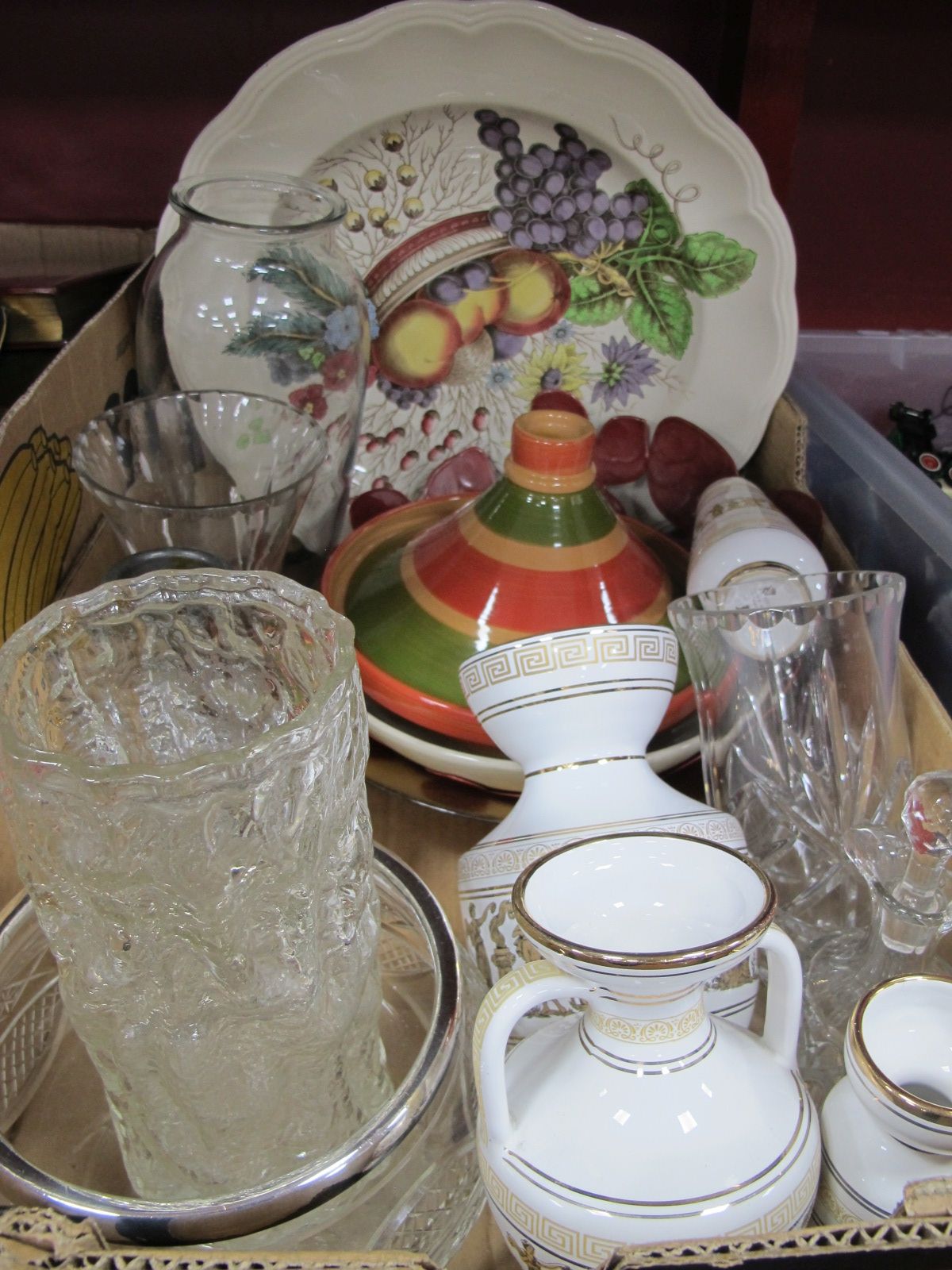 Spode Reynolds Large Plate,Greek and other ceramics, glassware, etc:- One Box.