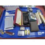 A Colibri Quasar Lighter, other lighters, pocketwatches, cigarette cases:- One Tray
