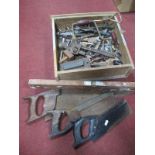 Spear & Jackson Saws, hand drill, wrench, spanners, other tools.