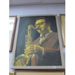 N Walford 05, oil on canvas of a Musician playing the saxophone, signed bottom right, 79cm x 59cm.