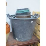 Large Black Plastic Storage Buckets.