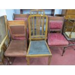 A Set of Three Early XX Century Walnut Dining Chairs; together with two other oak chairs. (5)